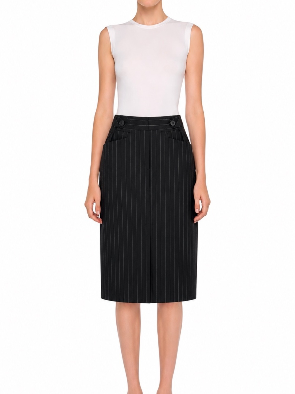 Normakamali Black Pinstripe Pencil Skirt Size 14 Career Office Midi Skirt